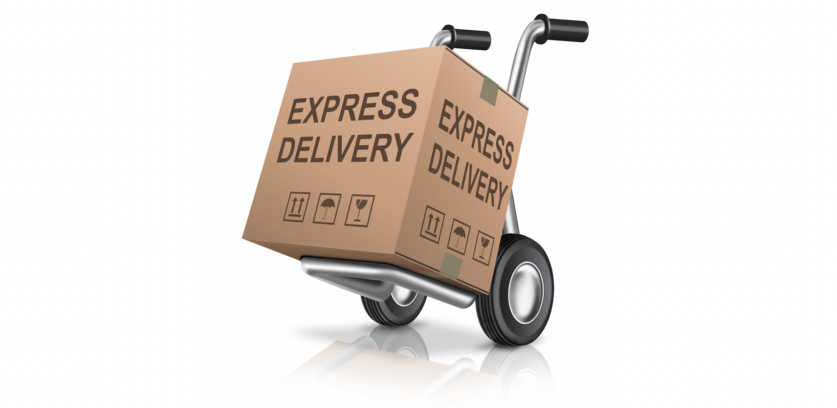 Hand truck carrying a box labeled 'Express Delivery'.