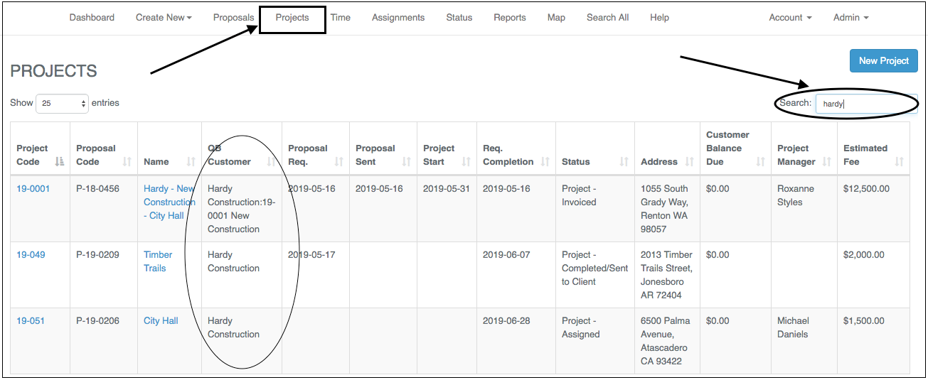 Dropdown menu showing various professional and field service options.
