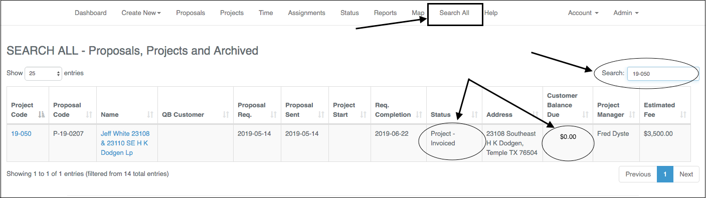 Dropdown menu showing various professional and field service options.