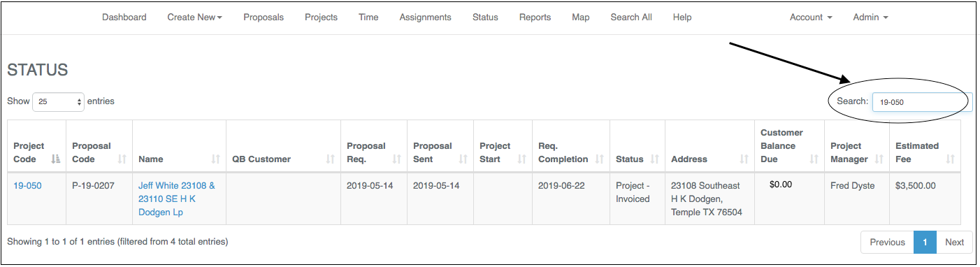 Dropdown menu showing various professional and field service options.